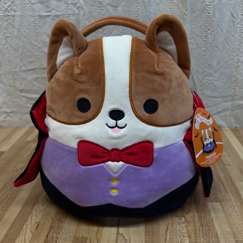 Squishmallows Reginald Vampire Corgi Treat Pail Ultra soft Official Plush
